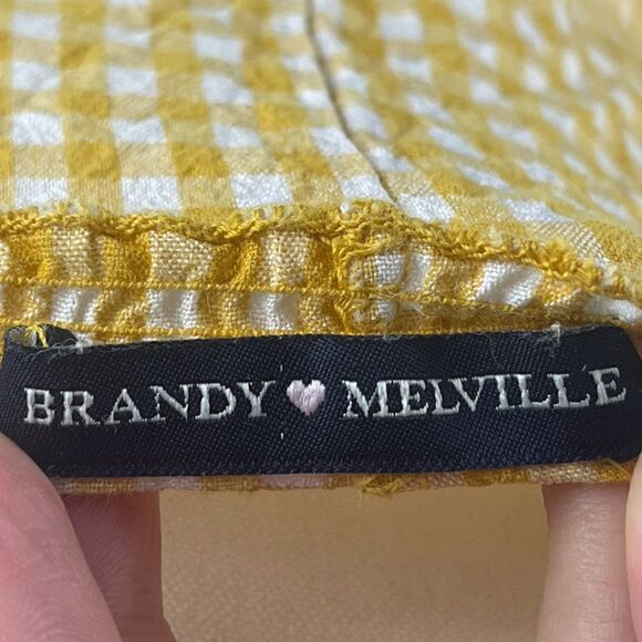 Brandy Melville Women Yellow Stretch Sleeveless Gingham Ruffle Crop Top Size: S - Picture 5 of 7